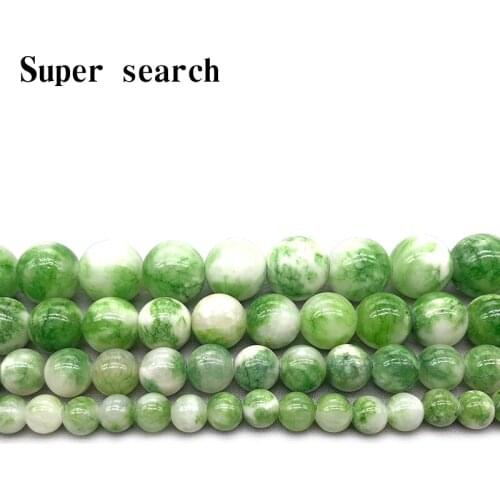Wholesale Smooth 6,8mm,10mm,12mm green&white Chalcedony Round Loose Beads 15" DIY Jewelry Making Bracelet Necklace woman