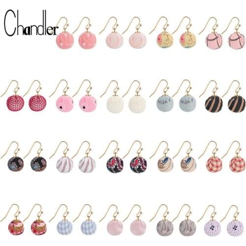 Chandler Original Korea Beads Ball Drop Earring For Women Girls Textile Cloth Hook Dangle Earrings Simple Jewelry Drop Shipping