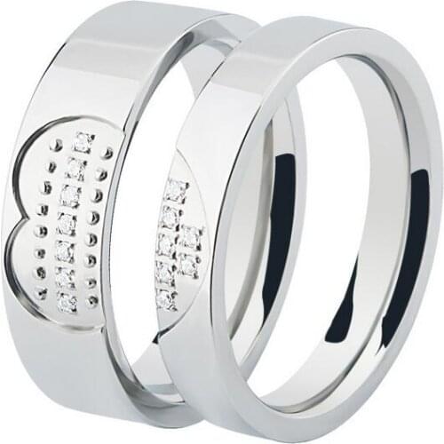 Stainless steel creative puzzles love titanium steel couple rings zircon