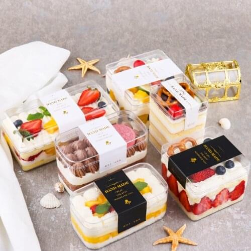 15pcs Plastic Cake Mousse Dessert cup Rectangular Soy Milk Fruit Biscuits Melaleuca Mousse Pastry Transparent Cake Box Disposab