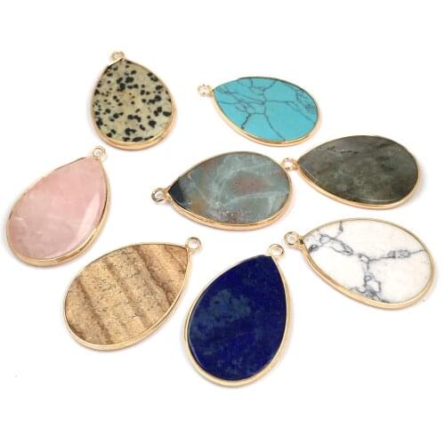Natural Semi-precious Stone Pendants Drop Shape Crystal Charms Pendant for Jewelry Making DIY Necklace Earring Size 25x38mm