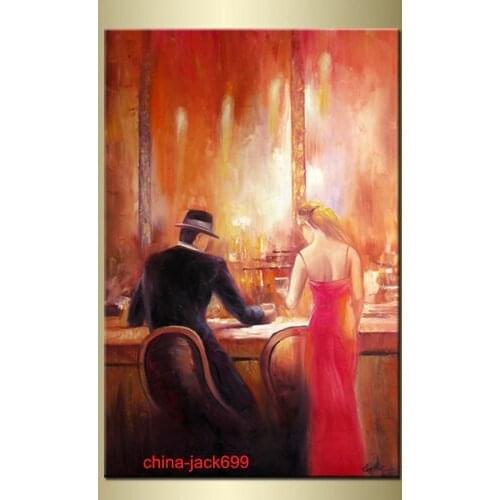 Portrait oil painting: Candle bar Men and women drink 24x36inch