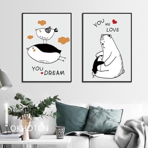 Nordic Style Hand-Painted Animal Poster Creative Cartoon Canvas Painting Decorative Wall Pictures Kids Decoration In Room