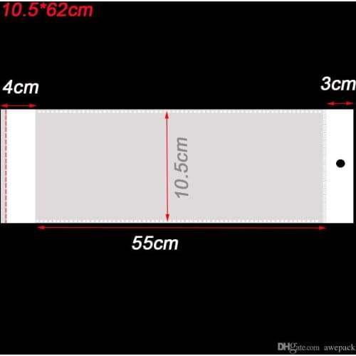 10.5x62cm Clear OPP Plastic Wig Package Bag Self-Adhesive Long Transparent Poly Packing Bags Hairpiece Hair Extension Packaging