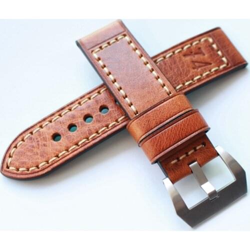 MERJUST Handmade 20MM 22MM 24MM 26MM Genuine Leather F4 Red Brown Watchband Wristband For PAM Big Pilot Strap