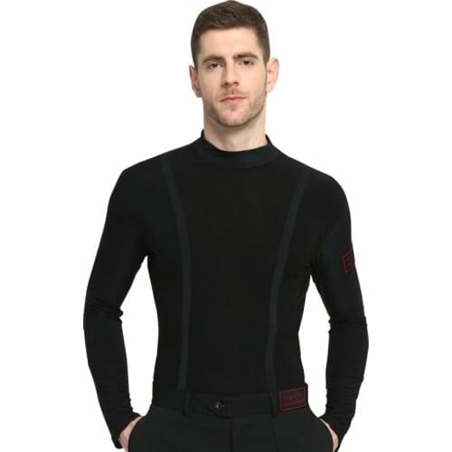 Latin Dance Shirt Men Black Fabric Tops Male Adult Professional Clothes Salsa Square Rumba Ballroom Galop Wear B-6822