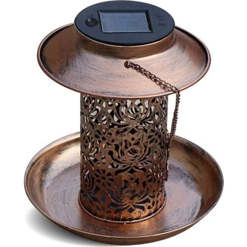 Yard Light Lights Solar Lantern Bird Feeder Garden Decoration Outdoor Patio Wild Tree Tray Waterproof Metal Bronze Hanging Lamp