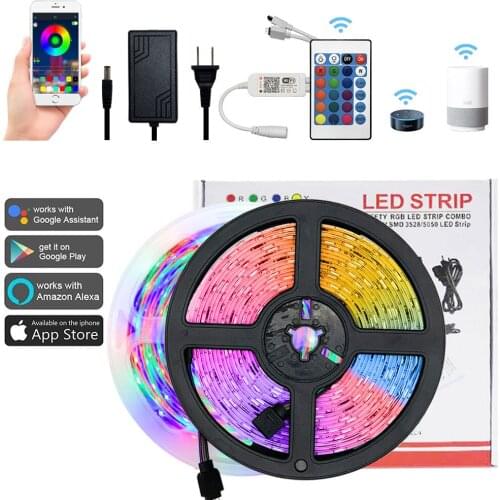 12V Smart Wifi RGB LED Colored Light Strips Ribbon Voice Control 220V Decorative DIY Backlight Tape Works with Alexa Google Home