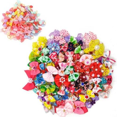 Cat Grooming Headdress Pet 30Pcs Pearl Flowers Dog Rubber Band Hair Bows Puppy
