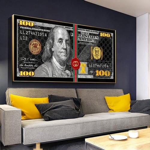 Vintage 100 Dollar Money Canvas Art Portrait Painting Prints Modern Cuadros Poster Wall Picture For Living Room Home Decoation