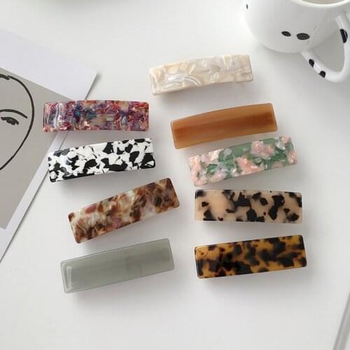 Vintage Acetate Resin Rectangle Hair Pins Clips Solid Color Marble Print Side Clips Women Barrettes Hair Grips Hair Accessories