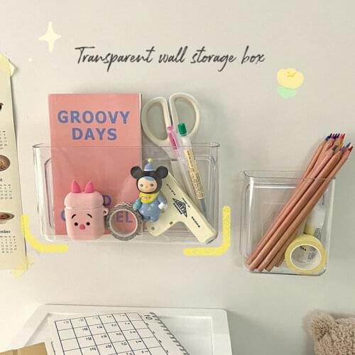 Japanese Storage Box Transparent Acrylic Stationery Cell Phone Container Student Dormitory Free-punch Wall Mounted Shelf Holder