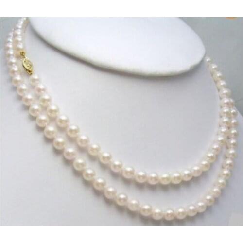 7-8MM AA WHITE JAPANESE AKOYA PEARL NECKLACE 32" free shipping