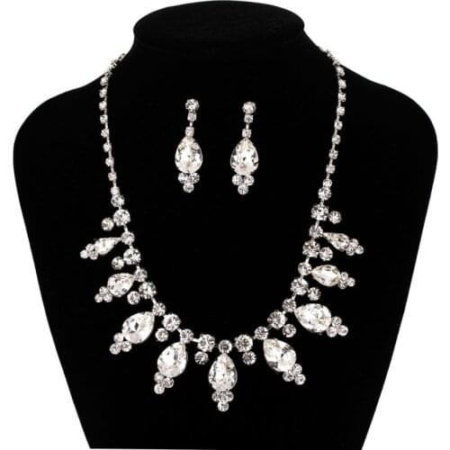 YFJEWE New Fashion Free exaggerated droplets combination necklace Rhinestone Crystal Jewelry Set Necklace Earrings #N126