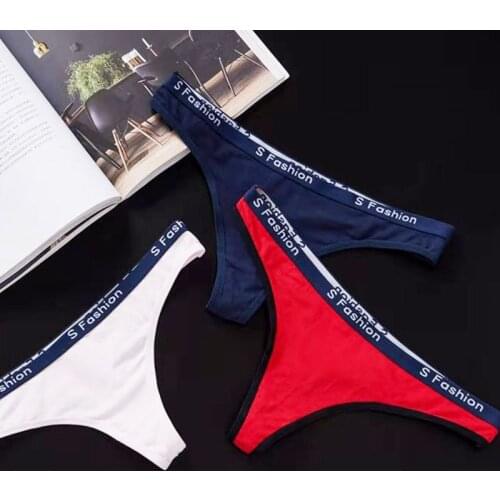 Womens Cotton G-String Thong Panties String Underwear Women Briefs Sexy Lingerie Pants Intimate Ladies Letter Low-Rise black