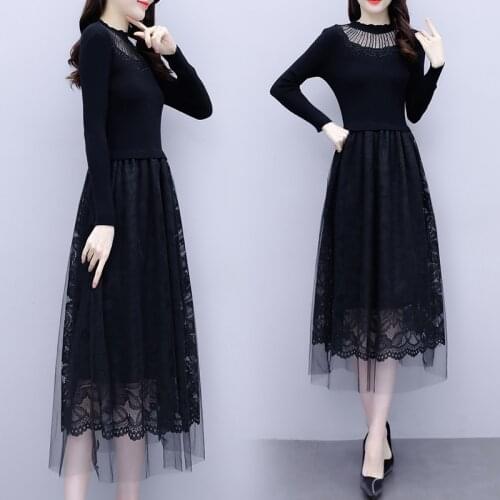 Womens Lace Slim Fashion Cute Autumn Dress 2021 Autumn Long Sleeve A-Line Skater Party Cocktail Holiday Birthday Dresses Clothes