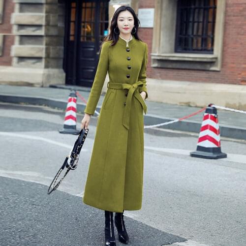 2021 Winter Windbreaker Single Breasted Wool Coat Women Extra Long Woolen Trench Coat Elegant Slim Temperament Warm OverCoat