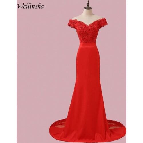 Weilinsha Red Mermaid Evening Dresses Long Off the Shoulder Robes De Soiree Cheap Formal Evening Gowns