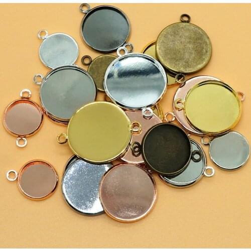 10pcs 12mm-25mm Blank Pendant Base Round Connector Cabochon Settings Bezel Trays for Necklace bracelet earring jewelry making
