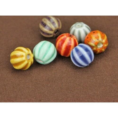 12x13mm 10pcs Pumpkin Ceramics Colorful Spacer Beads Crafts Decoration DIY Bracelets Necklaces Jewelry Accessories