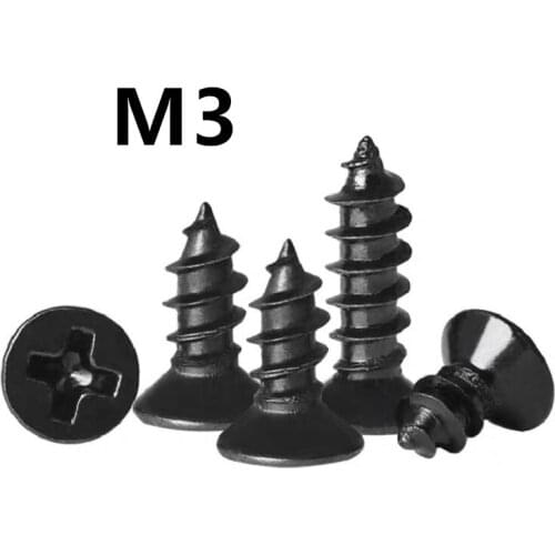 1000PCS M3x6/8/10/12/14/16/20/25/30/50mm GB846 KA Black 304 Stainless steel flat head cross countersunk head self-tapping screw