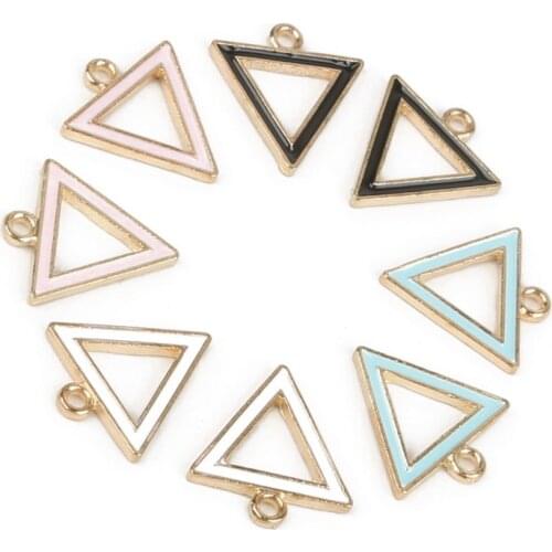15mm Zinc Alloy Metal Pure Color Enamel Hollow Geometric Triangle Shape Charm Pendant For DIY Earring Necklace Jewelry Findings