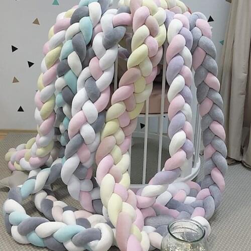 2M Length Baby Cot Protector Newborn Baby Bed Bumper Pure Weaving Plush Knot Crib Bumper Kids Bed Baby Room Decor