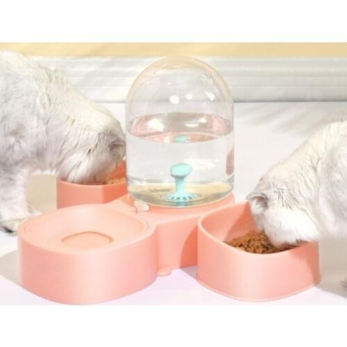 2 in 1 Pet Dogs Cats Waterer Feeder Dish Bowl Puppy Dogs Automatic Drinking Water Container Feeding Food Dispenser Pet Products