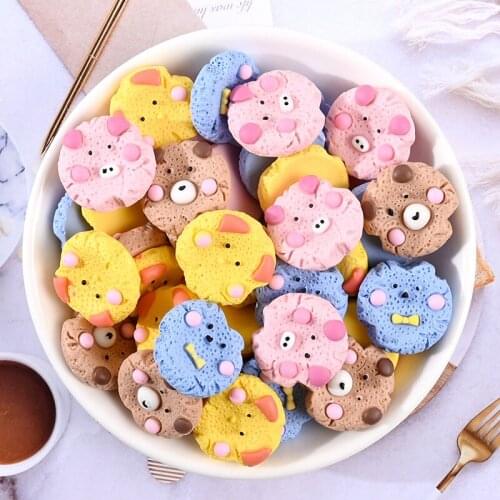 20Pcs Cartoon Animal Biscuits Flatback Resin Cabochon Simulation Fake Food DIY Scrapbooking Hair Bows Accessories Phone Decor