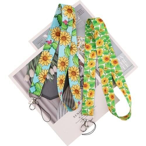 24pcs/lot MD1072 DMLSKY Cartoon Sunflower Keychains For Women Lanyard For Keys ID Card Pass Gym Phone Badge Holder Hang Rope