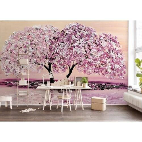 3D pink oil painting cherry tree fashion beautiful flower natural scenery TV background wallpaper interior decoration wallpaper