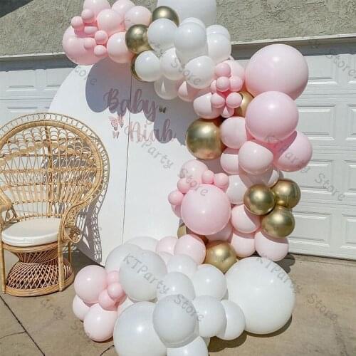 94pcs Macaron Baby Pink Balloons Garland Kids Toys White Chrome Gold Balloon Arch Wedding Anniversary Decor Blrthday Party Decor