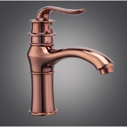 Free shipping Hot selling rose golden basin faucet with deck mounted solid brass gold bathroom faucet of hot cold water tap