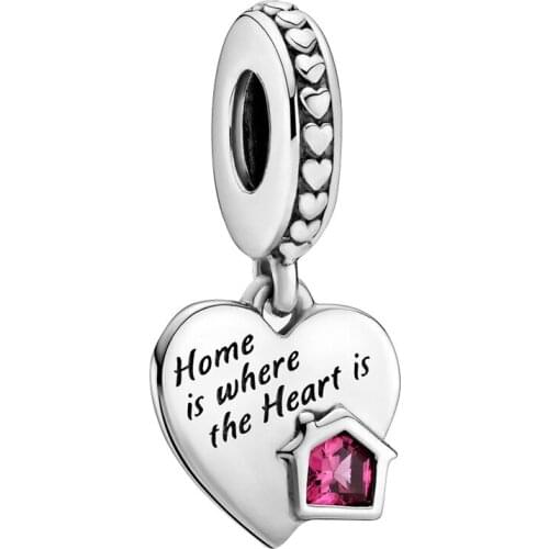 Pink CZ House Pendant Fit Original Pan Charms Bracelet Letter Home is Where the heart is Family Beads for Jewelry Making Bangles