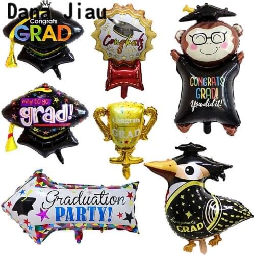Danajiau 1pc GRAD graduatioin party ballon decoration indicator arrow helium foil ball golden trophy Doctorial hat cloth baloon