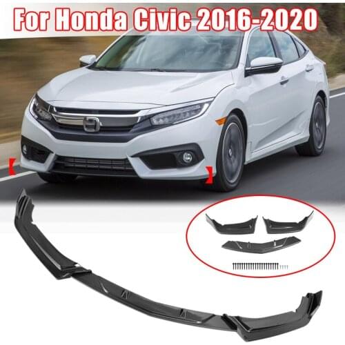 For Honda Civic 4DR 2DR 2016-2020 Car Front Bumper Lip Splitter Spoiler Diffuser 3Pcs Front Bumper Protection Guard Cover Trim