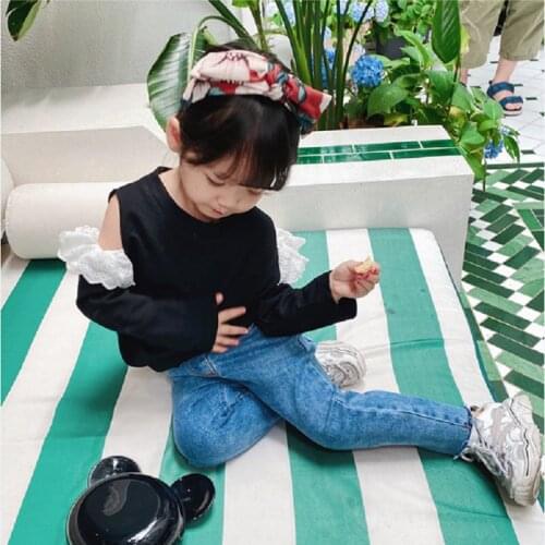 New Baby Girl Shoulerless Lace Long Sleeved T Shirts Girls Kids Princess Tops T-shirt Children Clothes