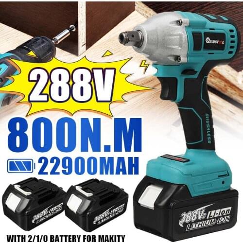 800N.m Brushless Electric Impact Wrench 1/2 Sokect Cordless Wrench Screwdriver Power Tools Rechargeable for Makita 18V Battery