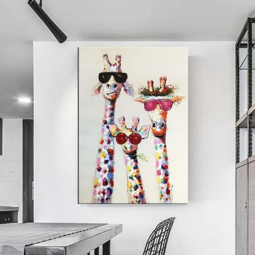Graffiti Art Animal Canvas Painting Curious Giraffes Family Poster Prints Decorative Picture Graphic Artwork for Kids Room Decor