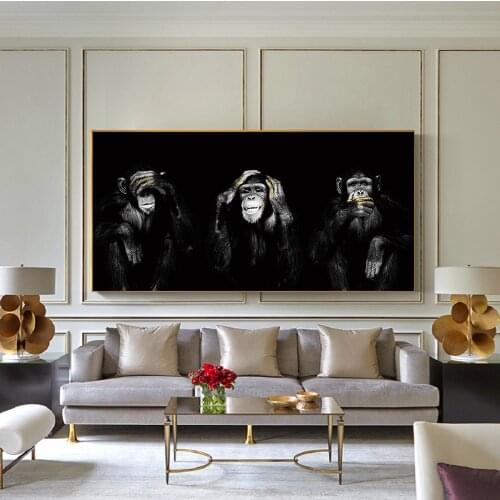 Three Monkeys Canvas Painting Poster Large Size Animals No Lister No Speak No See Monkeys Living Room Animal Home Decor Wall Art