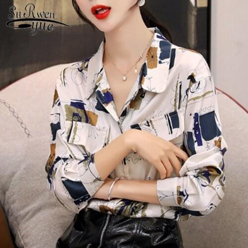 Korean Fashion Clothing Autumn Long Sleeve Women Shirt Vintage Women Tops Elegant High Street Print Shirt Women 6766 50