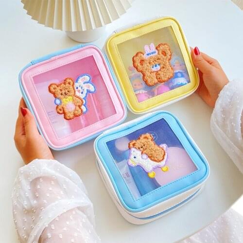 Trojan Bear Cosmetic Bag Square Large Capacity Stationery Storage Bag Women Travel Wash Toiletry Bag Embroidery Makeup Pouch
