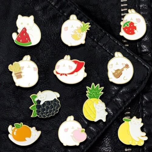 Creative Trendy Cartoo Cute Fruit Cat Rabbit Oil Drop Brooch Pin Denim Bag Gift Men Women Fashion Jewelry Cloth Decoration