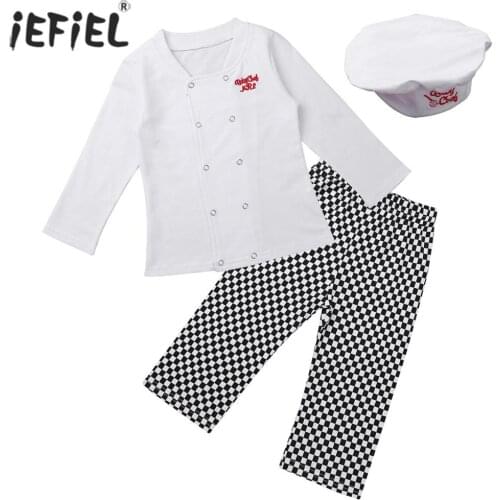 Baby Boys Girls Cook Chef Halloween Cosplay Carnival Outfits Kid Cook Chef Kitchen Uniform T-shirt Pants Hat Photography Costume