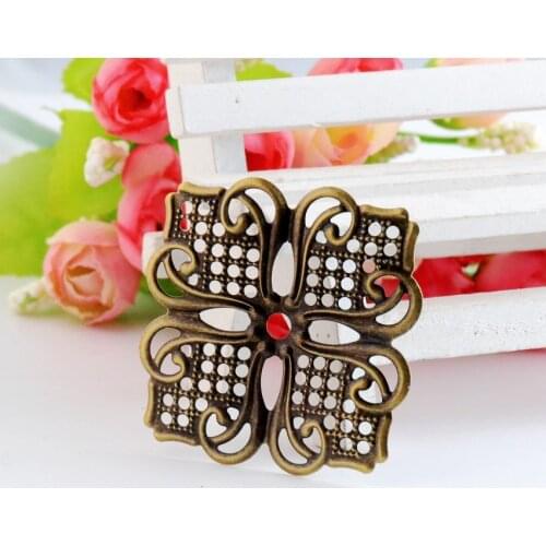 MIAOCHI 30Pcs Bronze Tone Filigree Square Flower Wraps Connectors Metal Crafts Gift Decoration DIY 46x46mm J3102