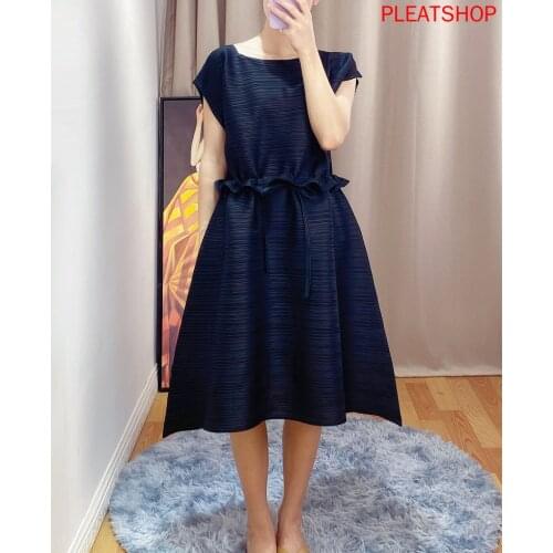 MIYAKE Pleated Summer Loose Thin Dress PP Series Large Size Slim Drawstring Midi A- Line Dresses Vestidos Summer Dress Shein