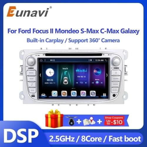 Eunavi DSP 2DIN Car Multimedia Video Player For Ford Focus 2 II S-Max Mondeo 9 Galaxy C-Max Head unit Android Radio DVD GPS Navi