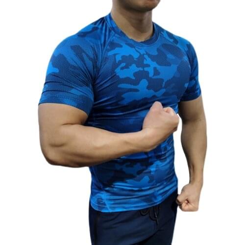 Men camouflage Running T-Shirts, Quick Dry Compression Sport short sleeve T-Shirts, Fitness Gym Running Shirts muscle Sportswear