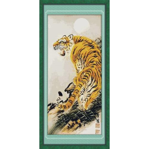 Uphill tiger(2) cross stitch kit 14ct 11ct pre stamped canvas cross stitching animal lover embroidery DIY handmade needlework
