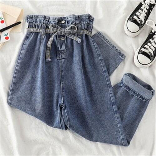2019 New Fashion Autumn Casual Women Bud Blue Jeans Lady High Waist Harem Pants Big Size S-XL Denim Pant Thousers Outwear WZ1031
